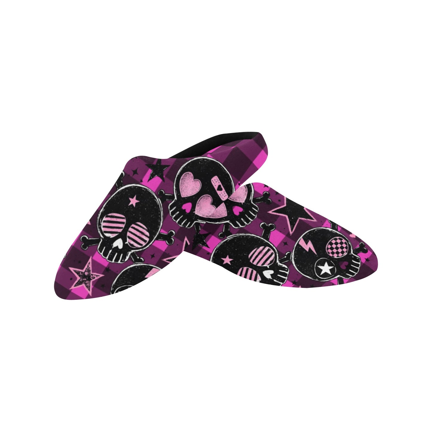 Pink Scene Skull Plush House Slippers