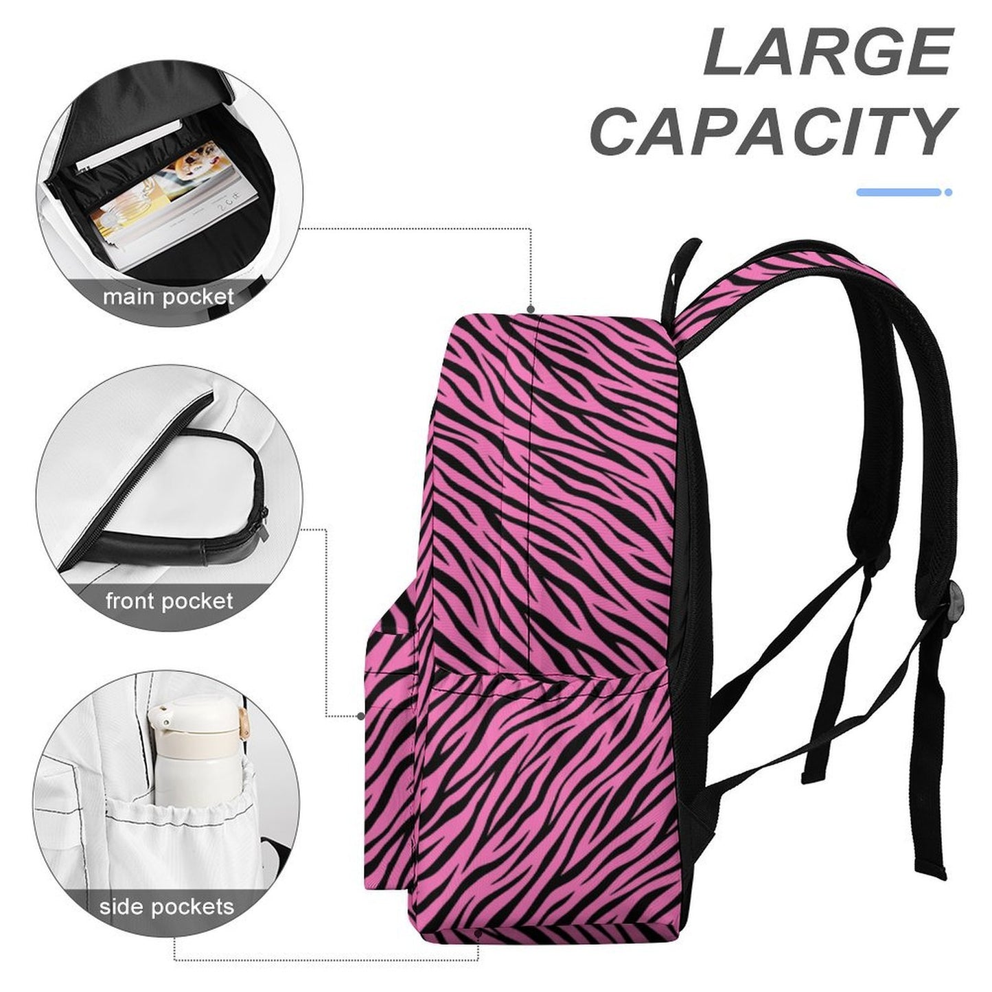 Hot Pink Zebra Scene Backpack – Black Y2K Emo Bag