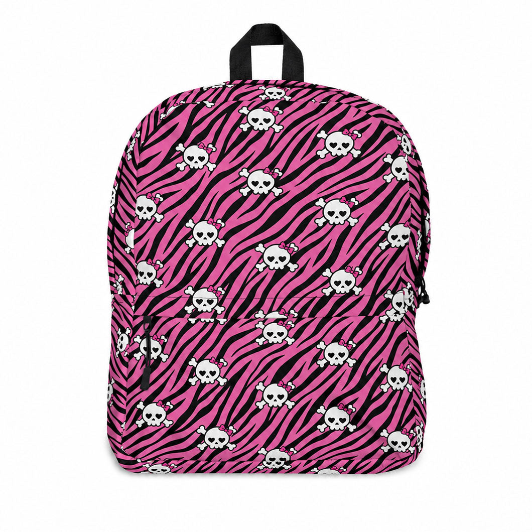 Pink Zebra Skull Kitty Scene Queen Unisex Backpack