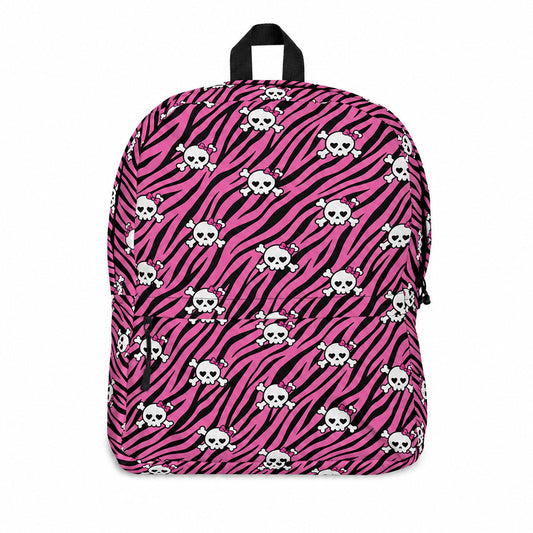 Pink Zebra Skull Kitty Scene Queen Unisex Backpack