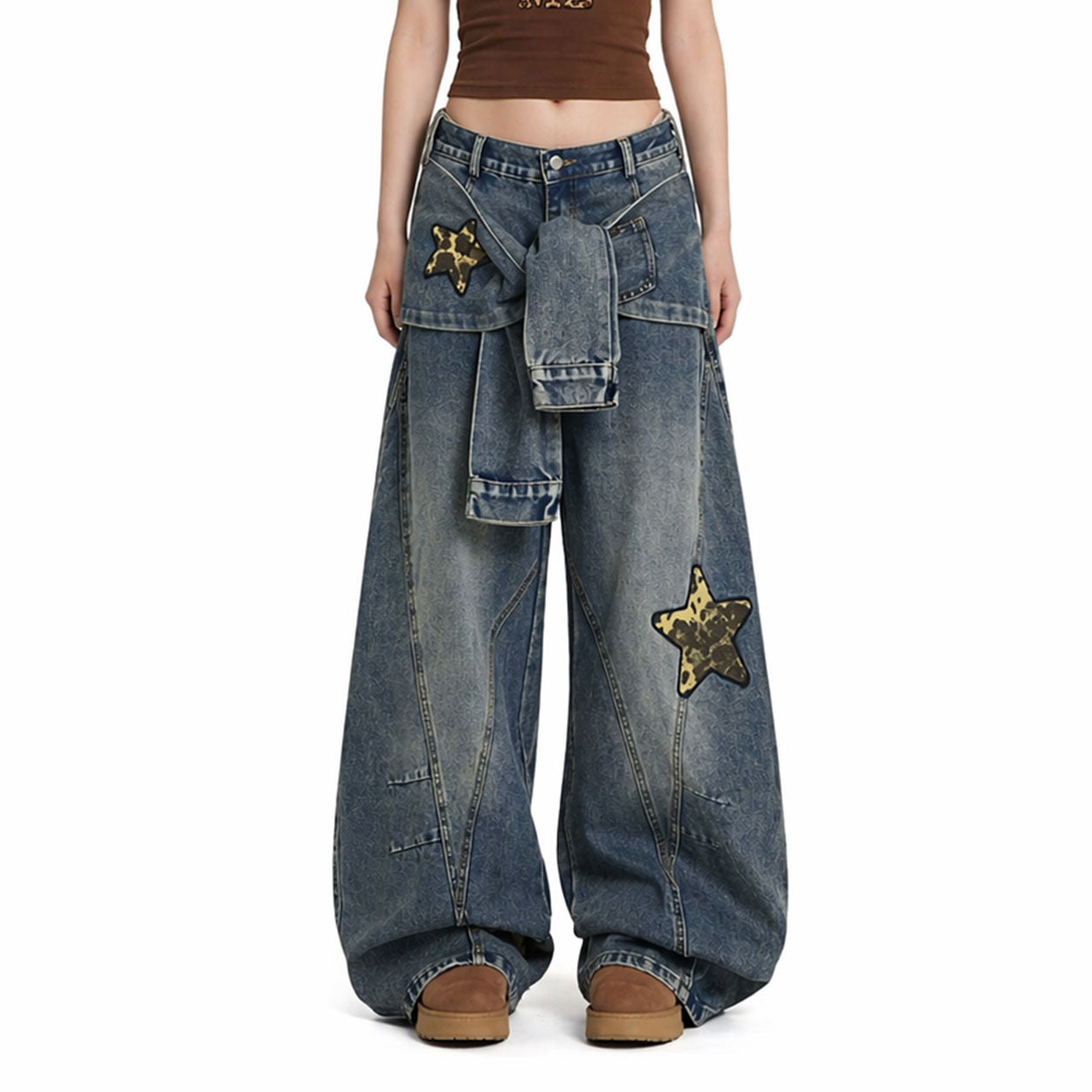 Star Patch Wide-Leg Denim Pants