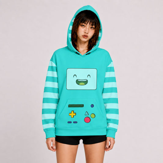 Scene Kid Retro Game Console Turquoise Striped Hoodie