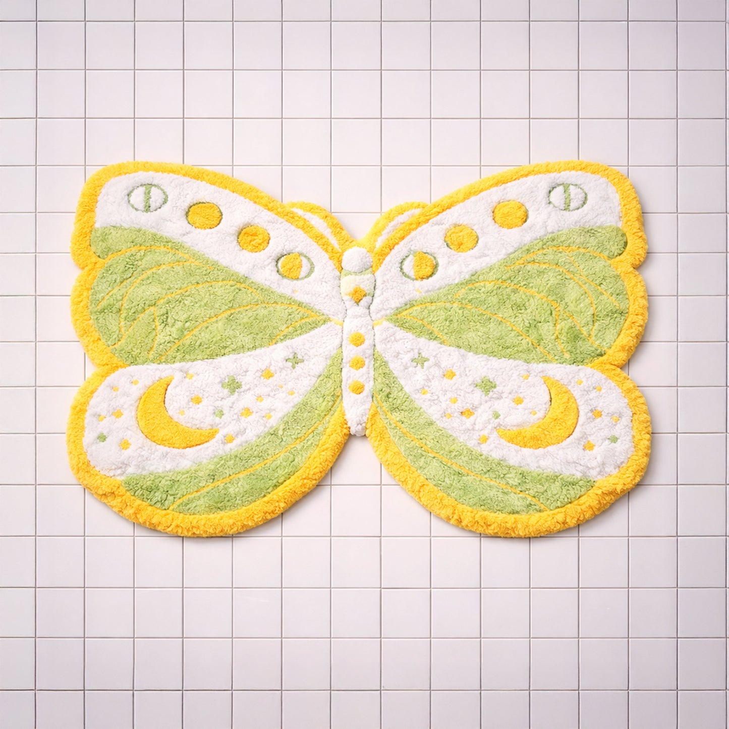 Pastel Moon Butterfly Tufted Bath Rug – Boho Whimsical Bathroom Mat