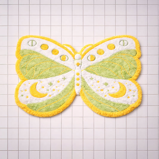 Pastel Moon Butterfly Tufted Bath Rug – Boho Whimsical Bathroom Mat