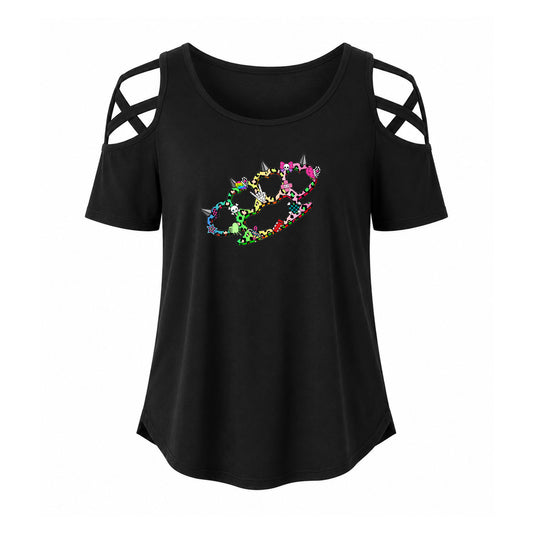 Scene Skull Cutout Shoulder Top | Women’s Alternative Graphic T-Shirt