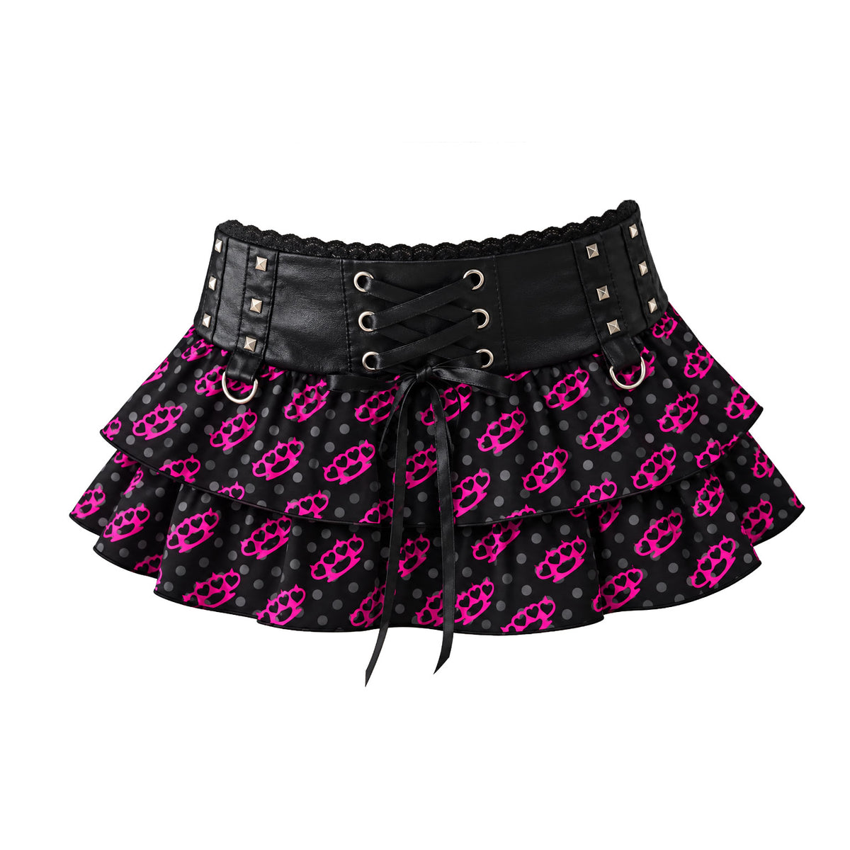 Y2K Scene Kid Pink Brass Knuckle Ruffle Mini Skirt