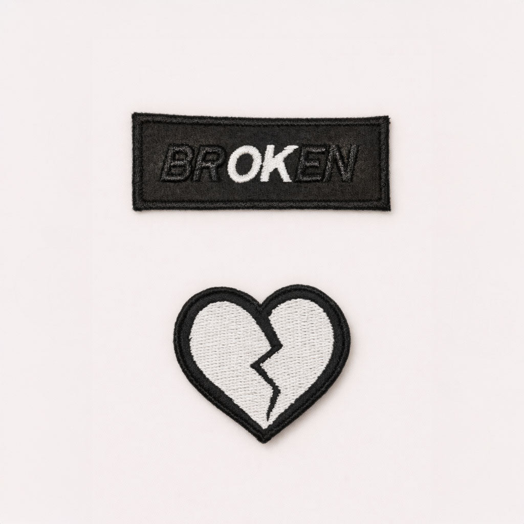 Broken Heart Patch Set – Embroidered Iron-On (2 Pieces)