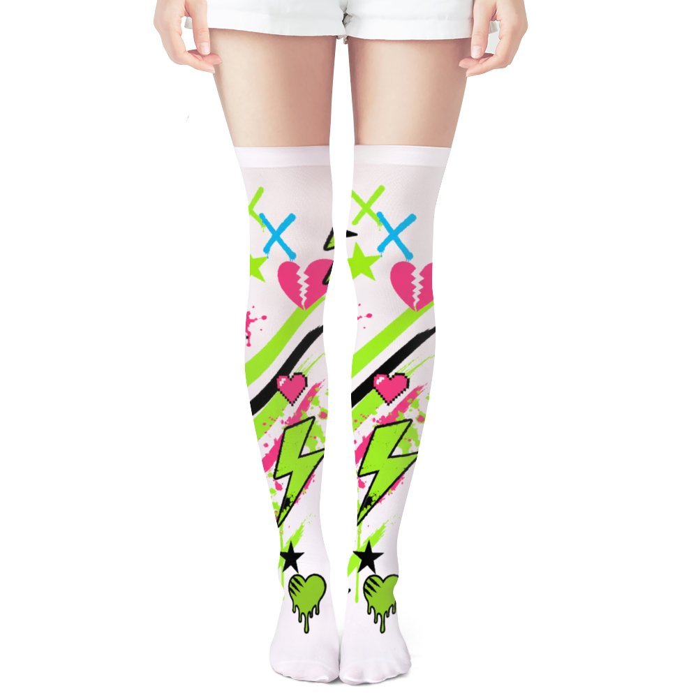 Neon Chaos Heartbolt Long Trendy Stockings