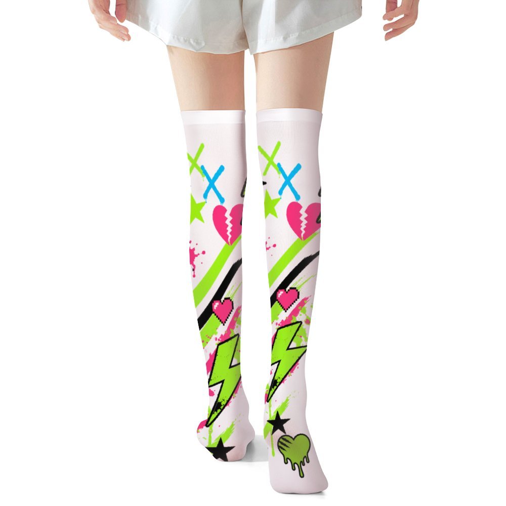 Neon Chaos Heartbolt Long Trendy Stockings