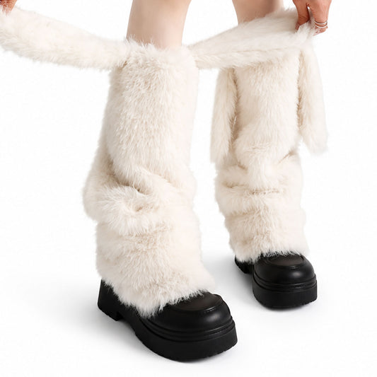 Bunny Ear Faux Fur Leg Warmers