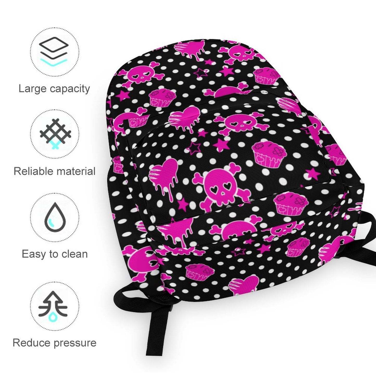 Polka Dot Hot Pink Skull Cupcake Scene Backpack