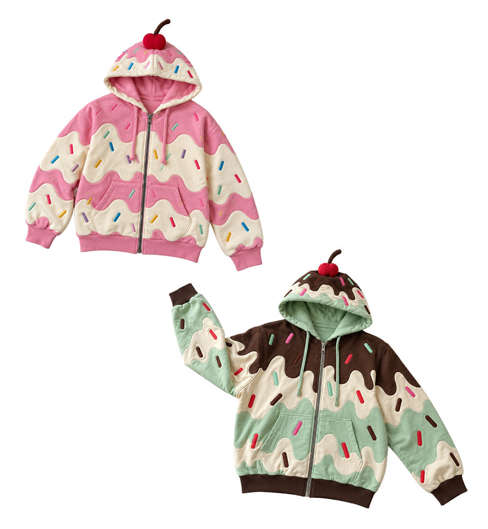 Cherry on Top Ice Cream Cotton Zip-Up Hoodie