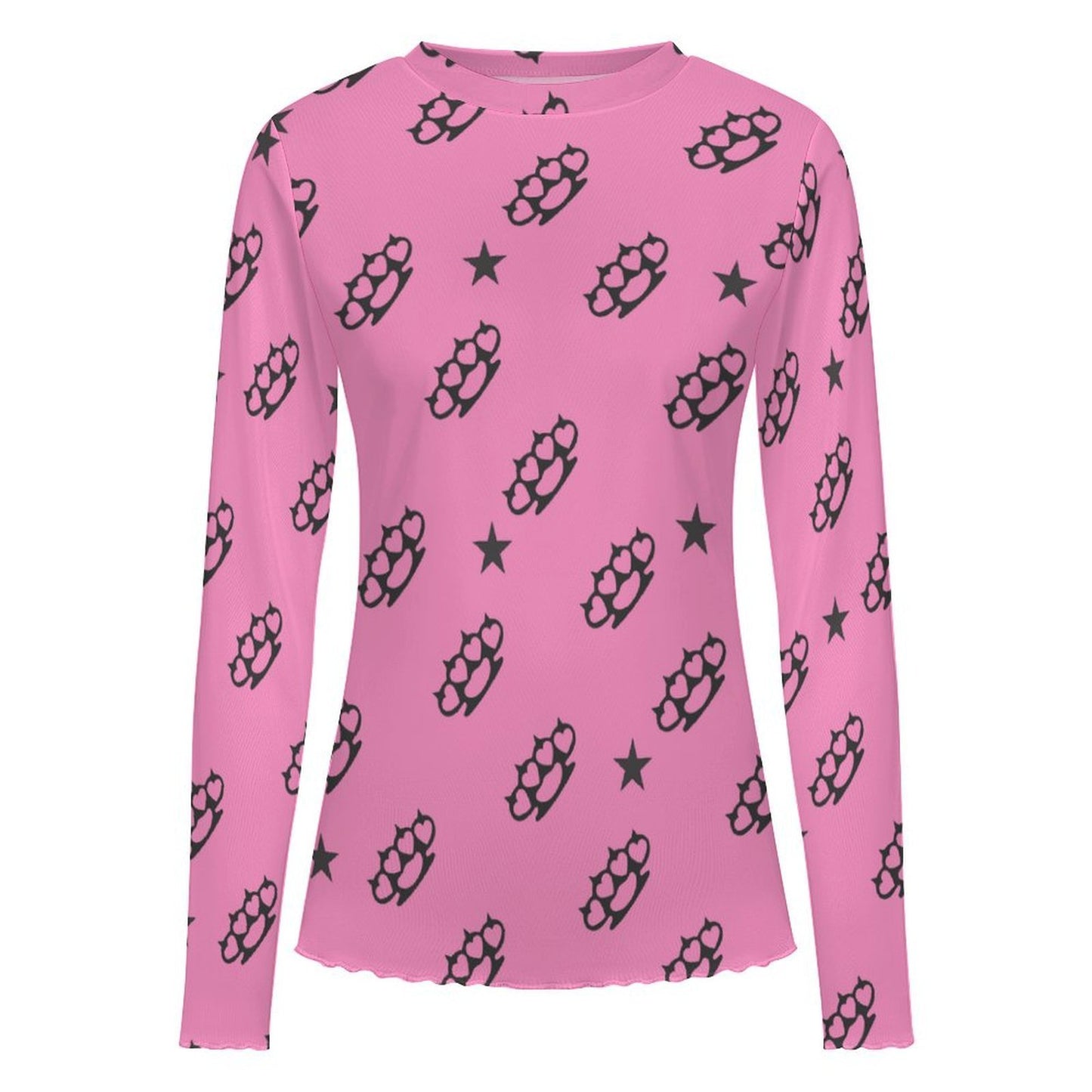 Bubblegum Brass Knuckle Mesh Sheer Top