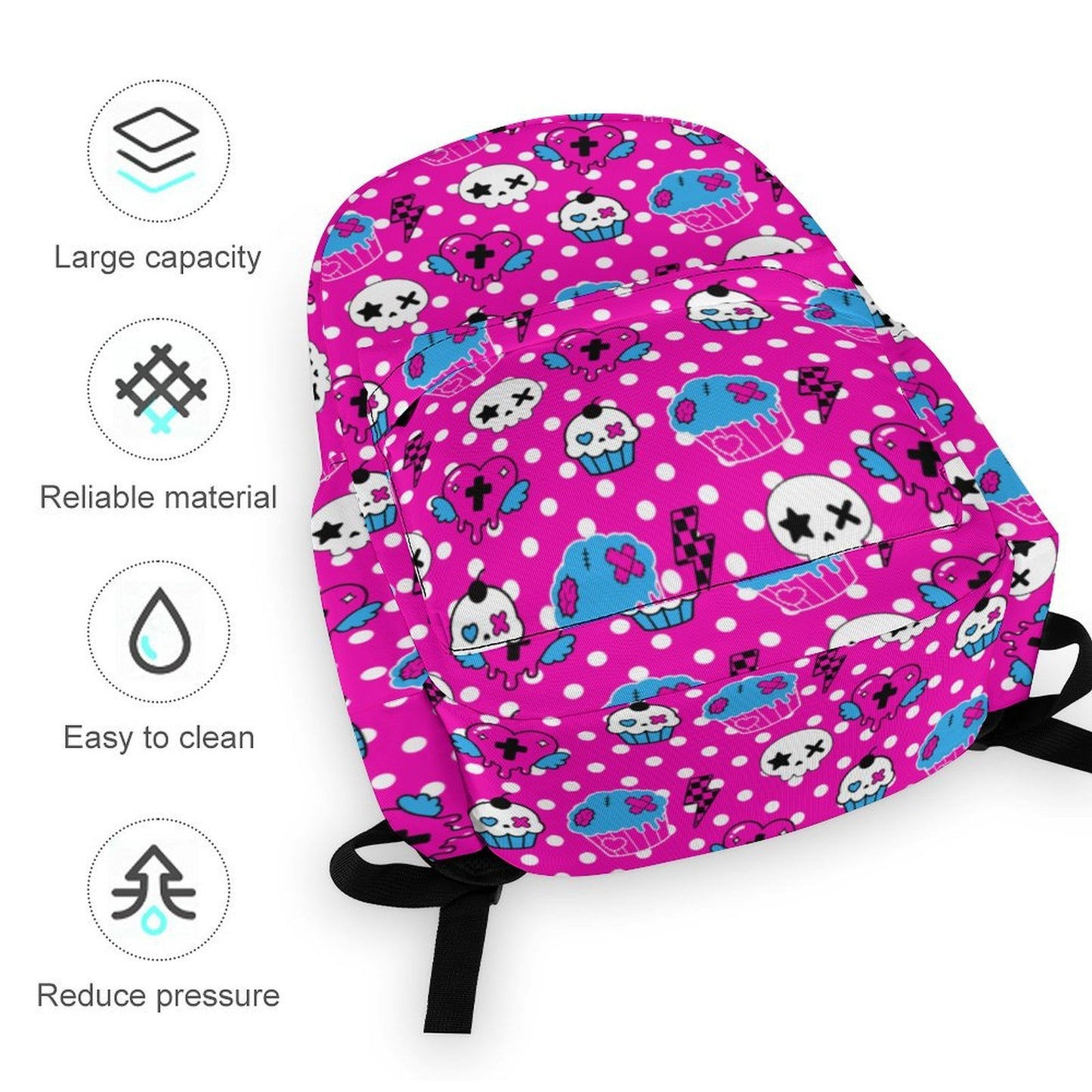 Dead Sweet Pink Scene Backpack – Skull Cupcake Polka Dot Bag