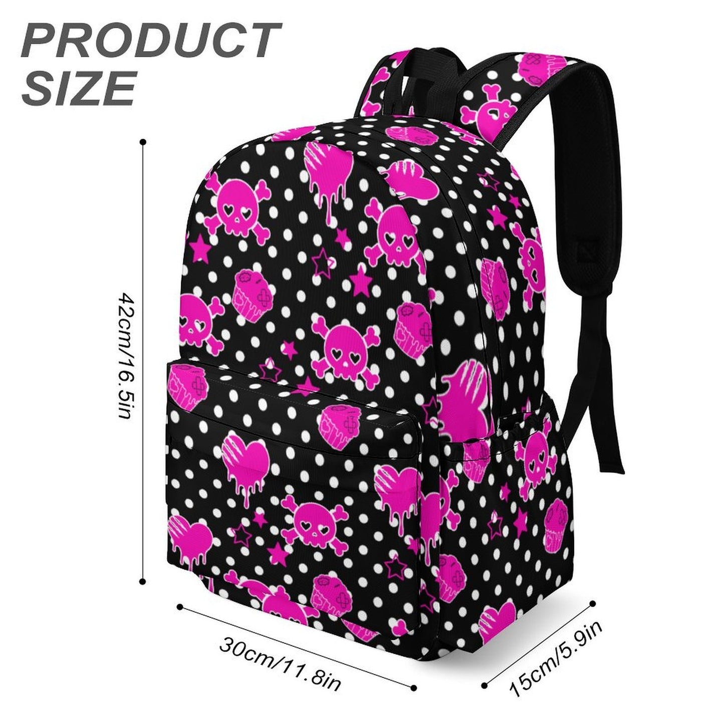 Polka Dot Hot Pink Skull Cupcake Scene Backpack