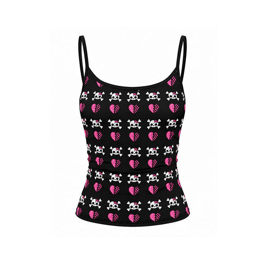 Pink Broken Heart Skull Spaghetti Strap Tank Top – Scene Emo Y2K Cami