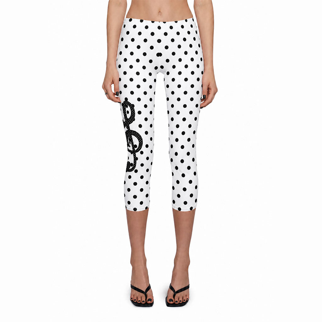 Music Note Polka Dot Capri Leggings – Stretch Fit Soft Y2K Kawaii Bottom