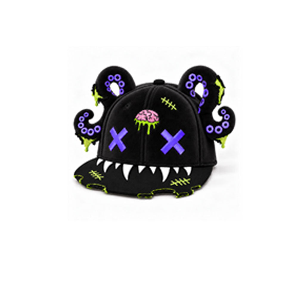 Zombie Octopus Monster Snapback Cap – Black & Purple
