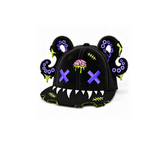 Zombie Octopus Monster Snapback Cap – Black & Purple