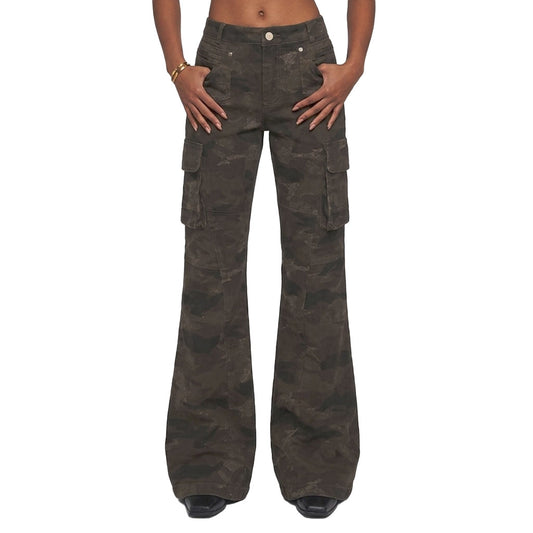 Y2K Camo Cargo Pants – Low Rise Straight Leg Military Print