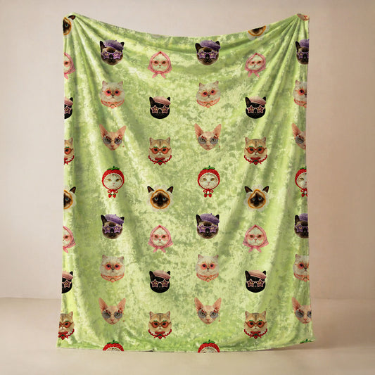 That Girl… but Cats – Cute Cat Face Crushed Velvet Blanket 50" × 60"