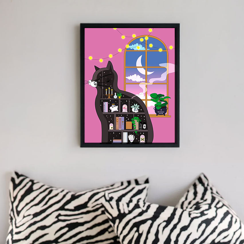 The Witch’s Cat Library – Art Poster by KOKO