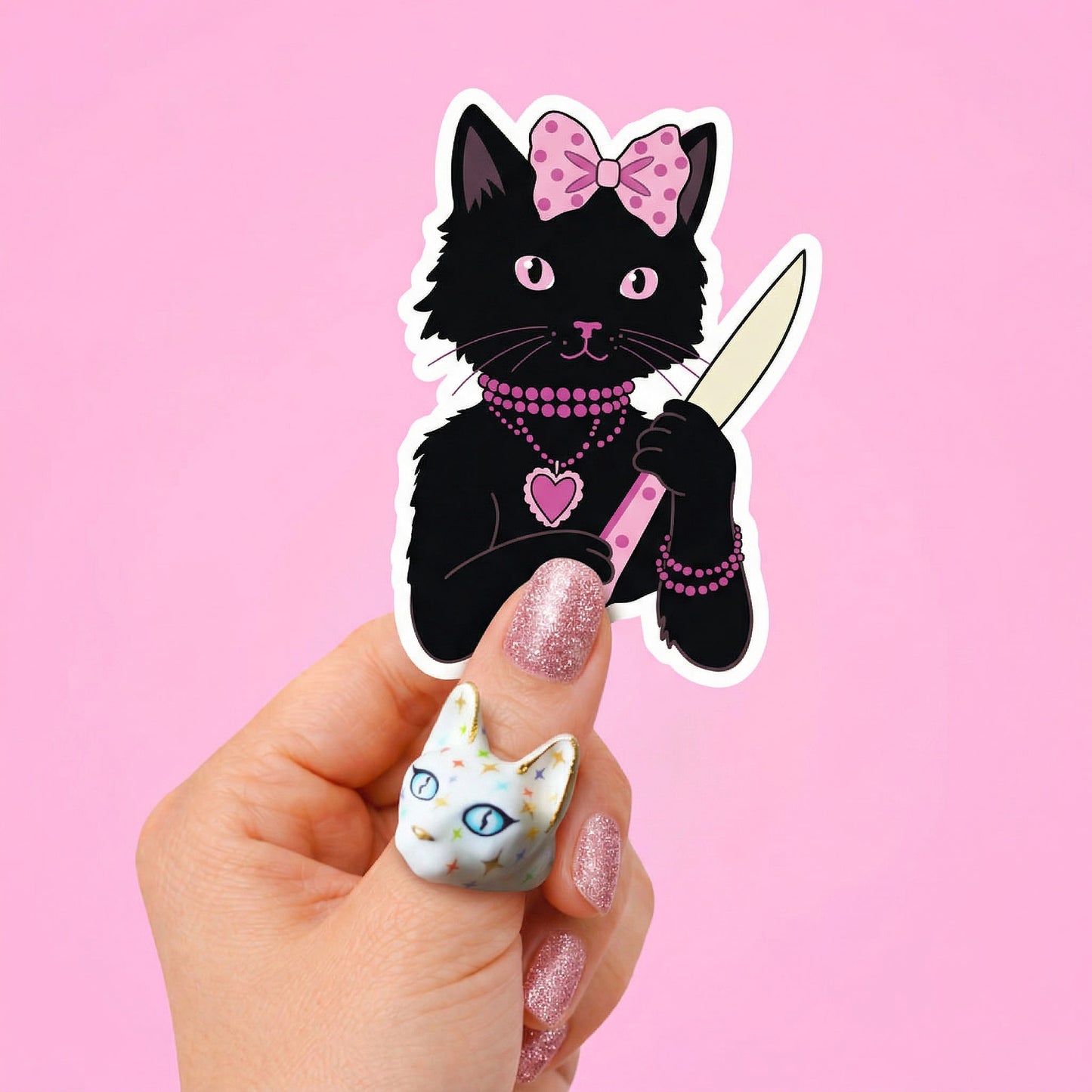 “I Sometimes Murder” Black Cat Sticker – Cute Psycho Coquette Vinyl Decal