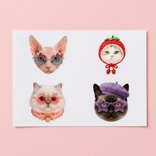 That Girl… but Cats – Cute Cat Face Sticker Sheet (4-Pack Vinyl Stickers)