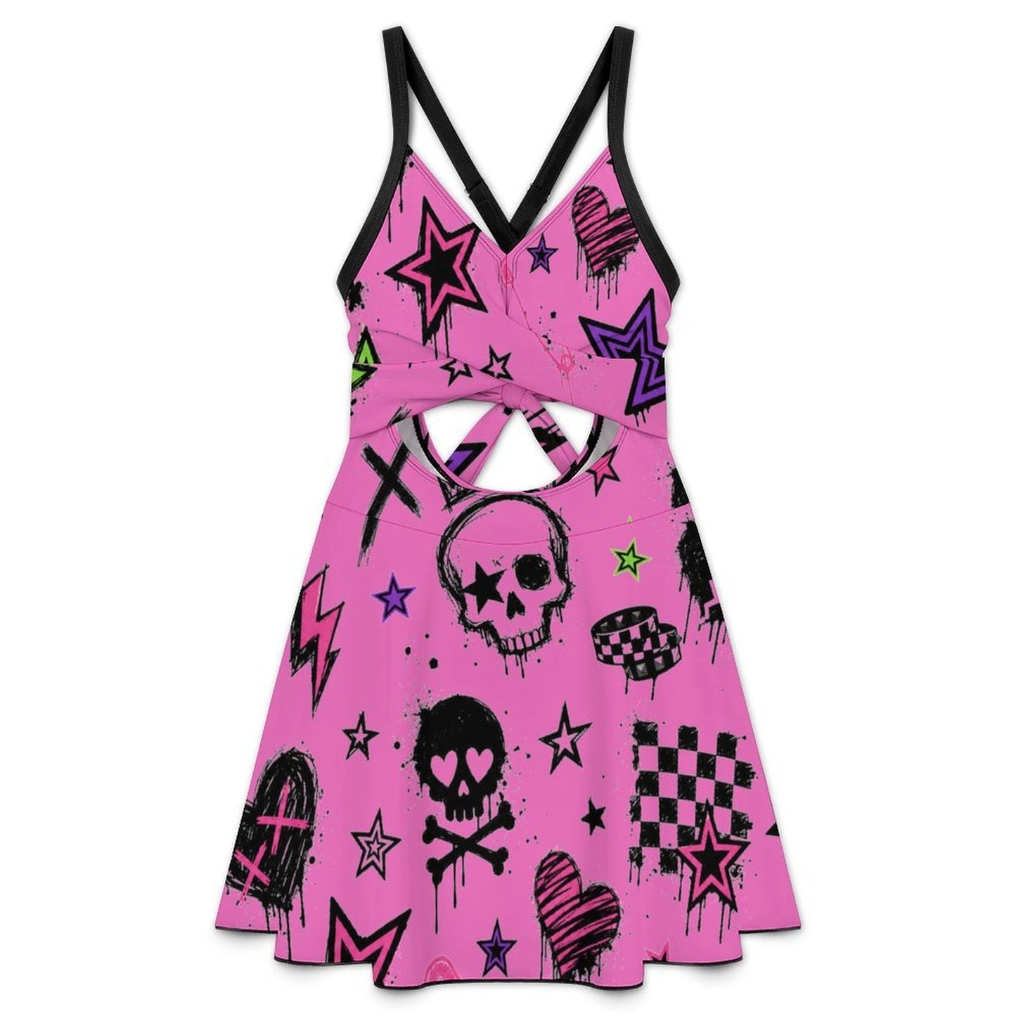 Scene Skull Heart Cutout Swim Dress