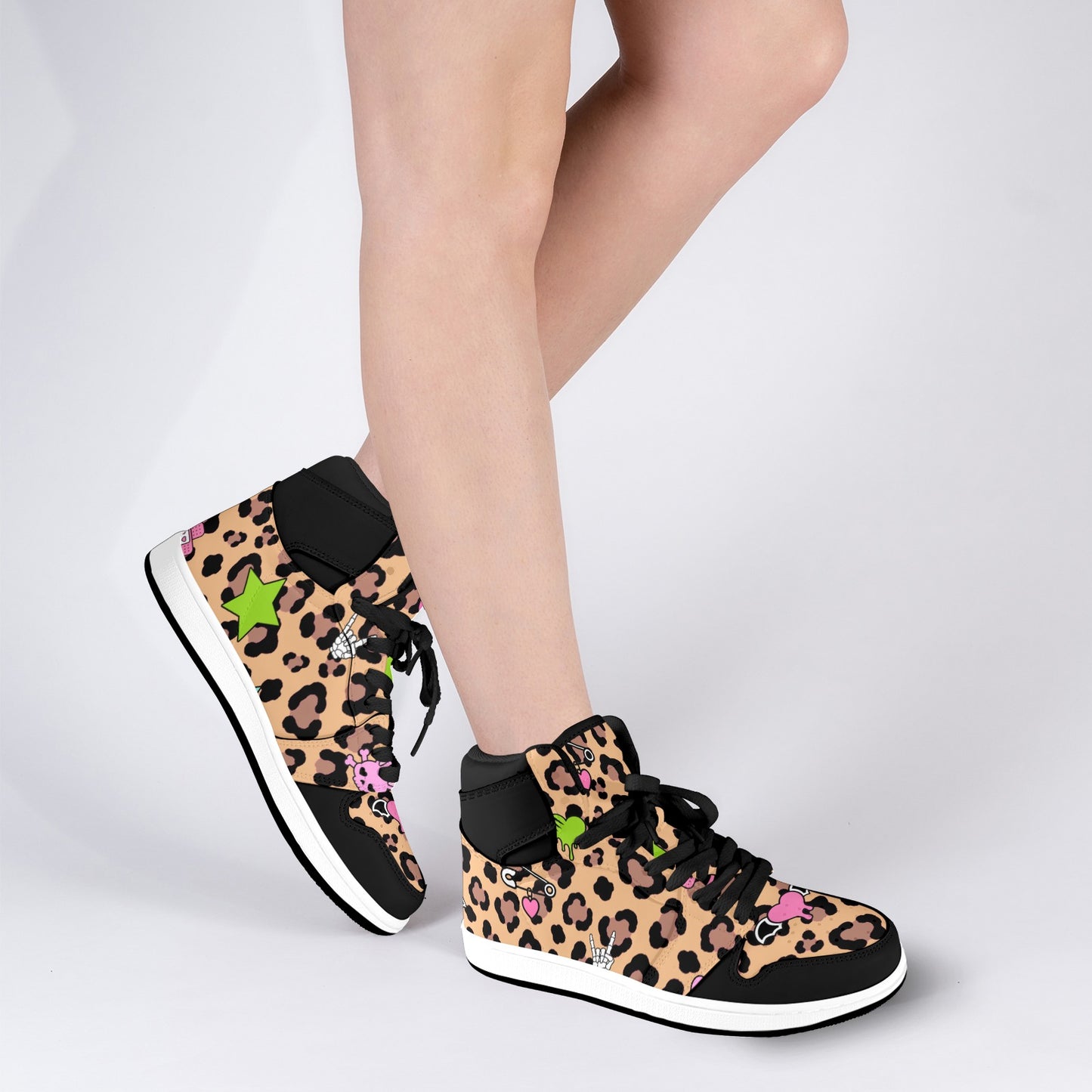Leopard Bunny Skull Women's High Top Sneakers