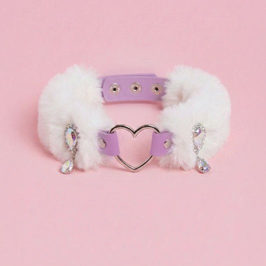Faux Fur Heart Choker Collar