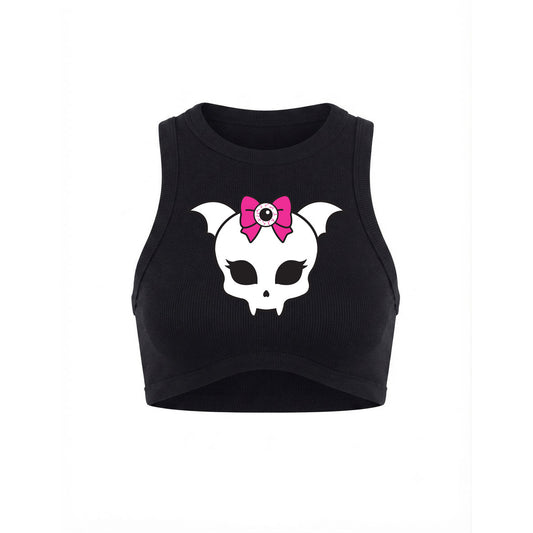 Cat Dracula Skull Ribbed Crop Tank