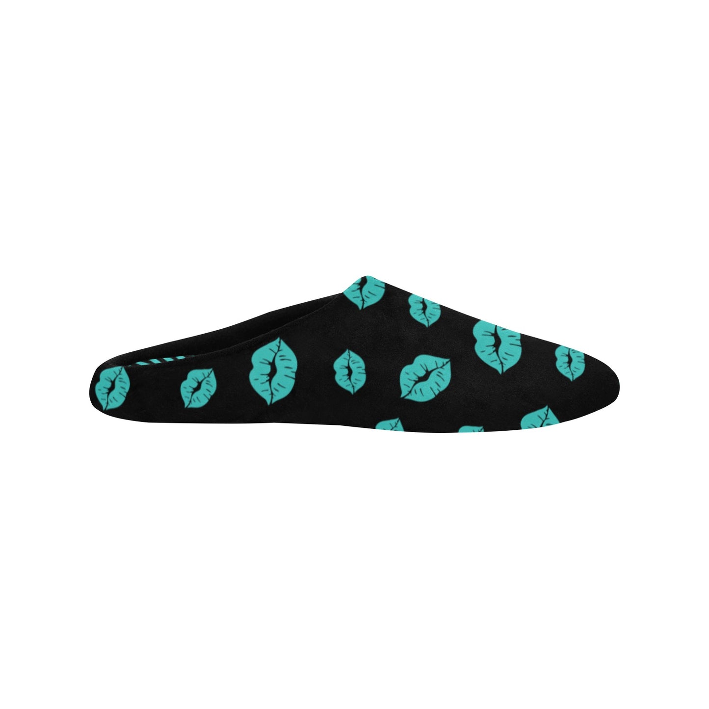 Teal Kiss Print Plush House Slippers