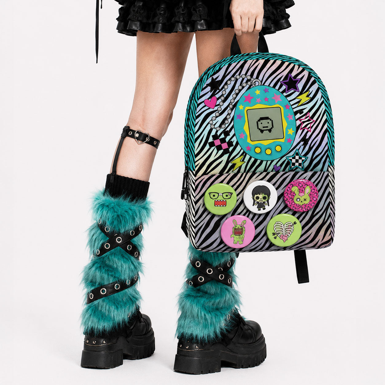 Tamagotchi Zebra Backpack | Y2K Scene Kid Gamer Bag