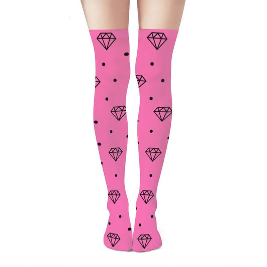 Electric Pink Scene Queen Diamond Thigh High Stockings