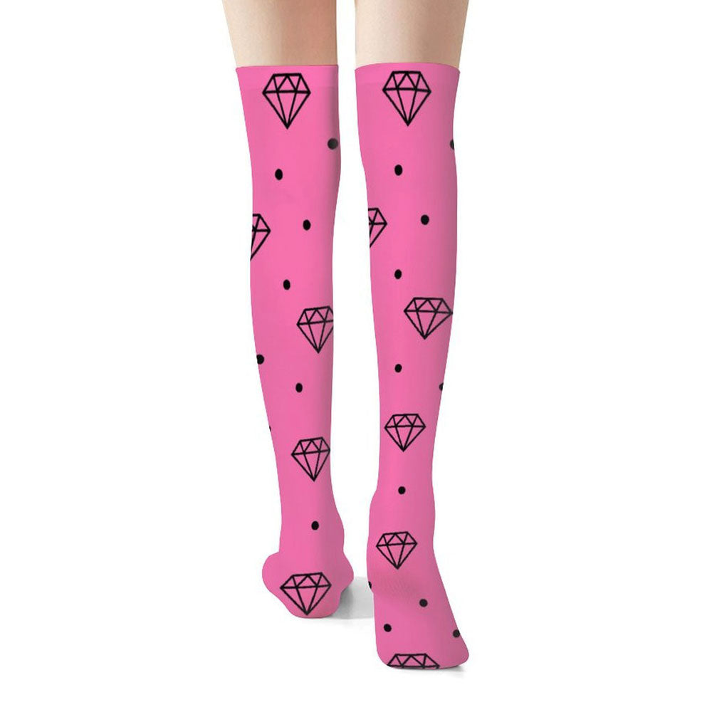 Electric Pink Scene Queen Diamond Thigh High Stockings