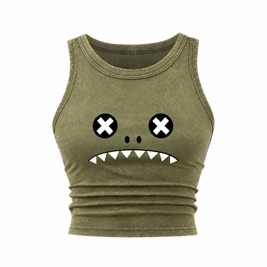 Dino Monster Acid-Wash Crop Tank