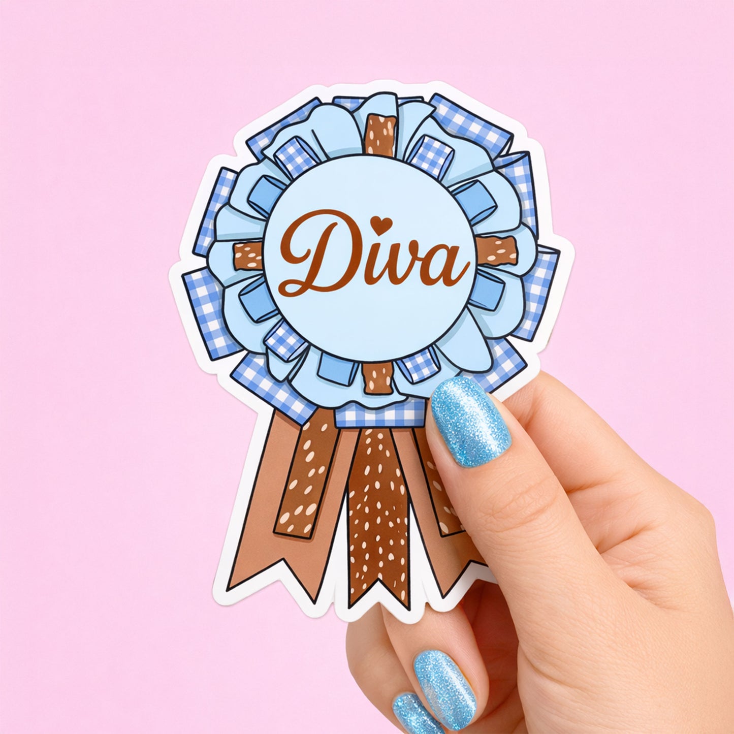 Diva Ribbon Rosette Sticker – Vintage Blue Award Bow Vinyl Decal