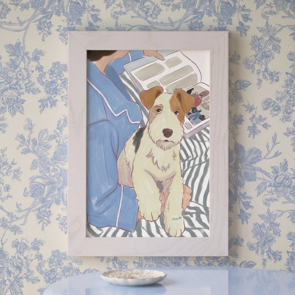 Wire Fox Terrier Morning Illustration Poster – Cozy Bedroom Dog Art Print