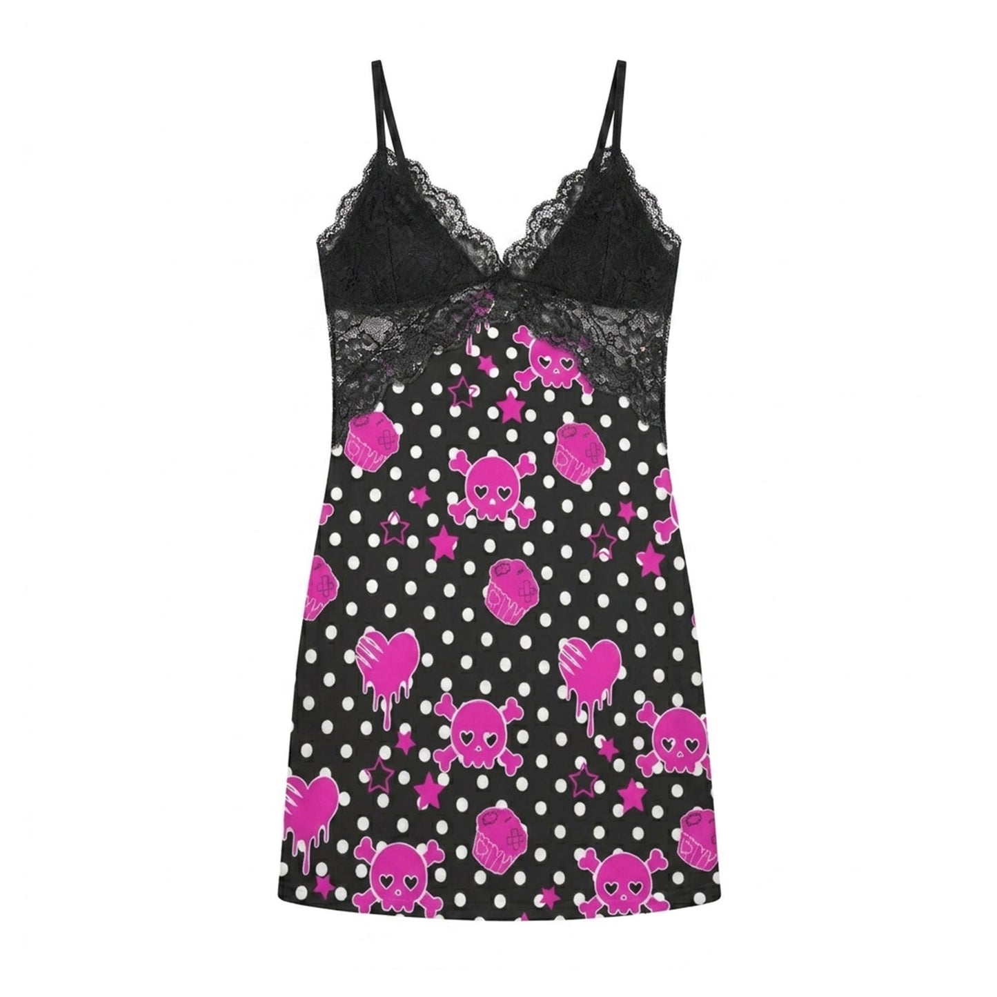Pink Skull Cupcake Lace Cami Dress – Scene Queen Emo Y2K, S–4XL
