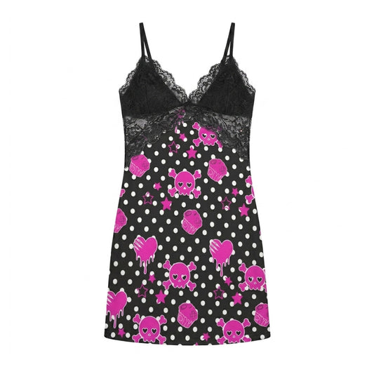 Pink Skull Cupcake Lace Cami Dress – Scene Queen Emo Y2K, S–4XL