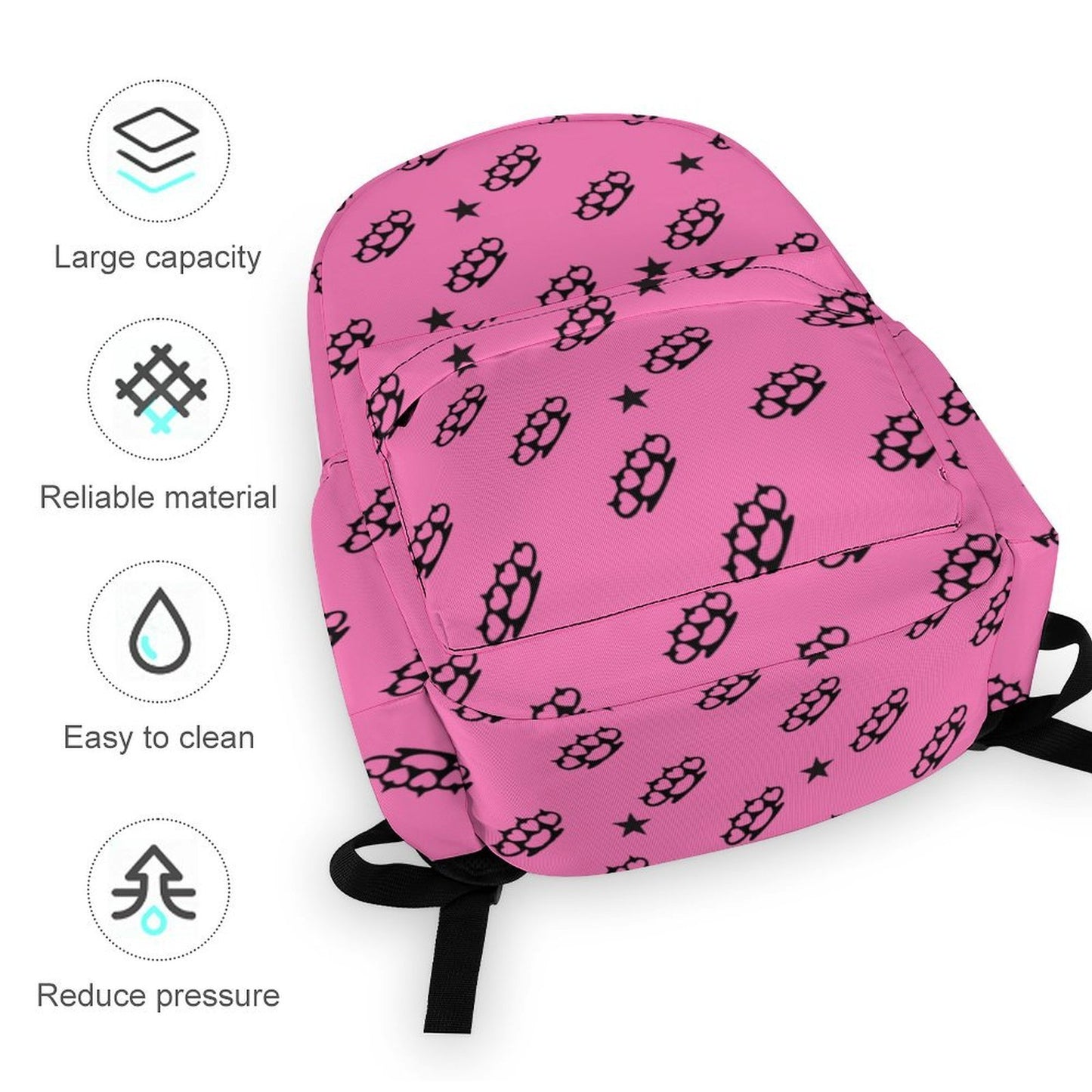 Bubblegum Pink Brass Knuckle Star Scene Backpack – Y2K Emo Bag