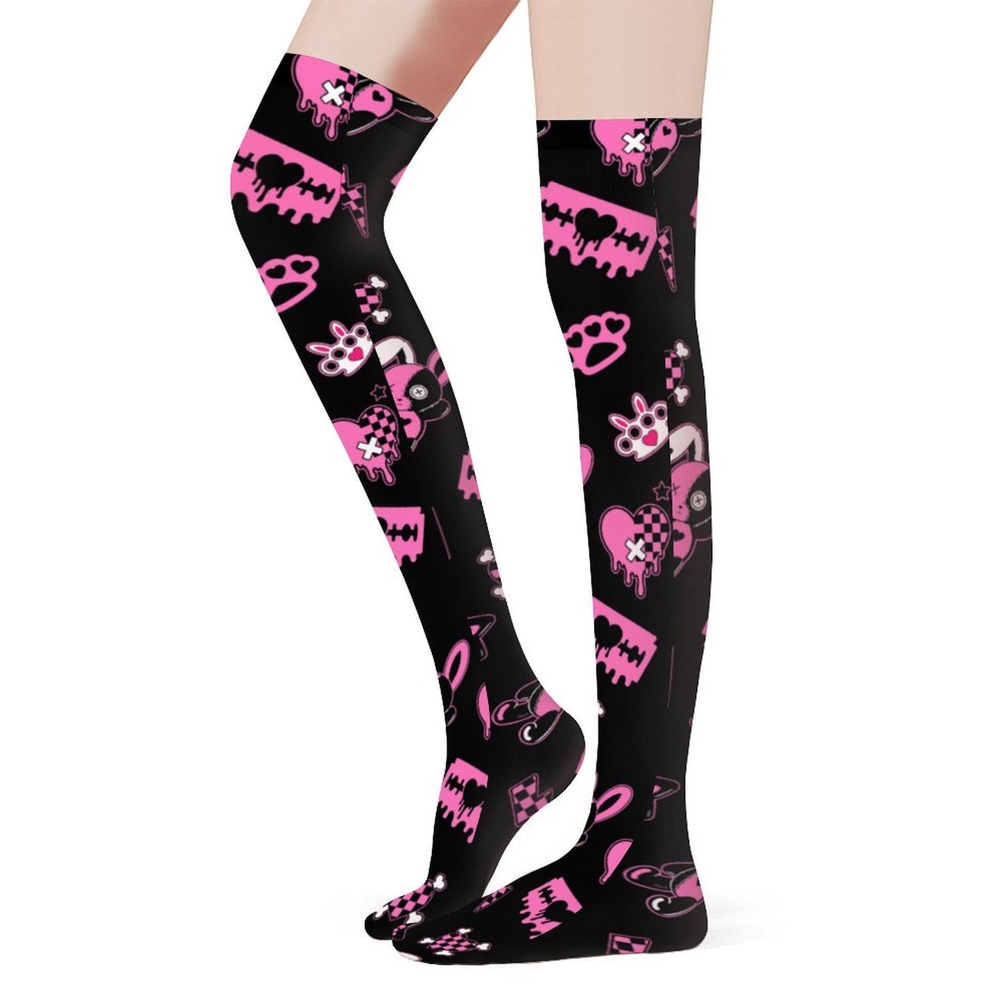 Skeleton Bunny Scene Knee High Stockings