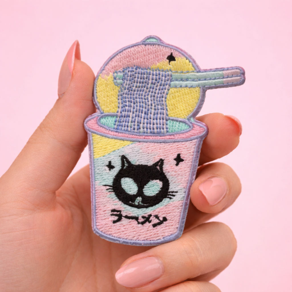 Alien Cat Ramen Embroidered Iron-On Patch