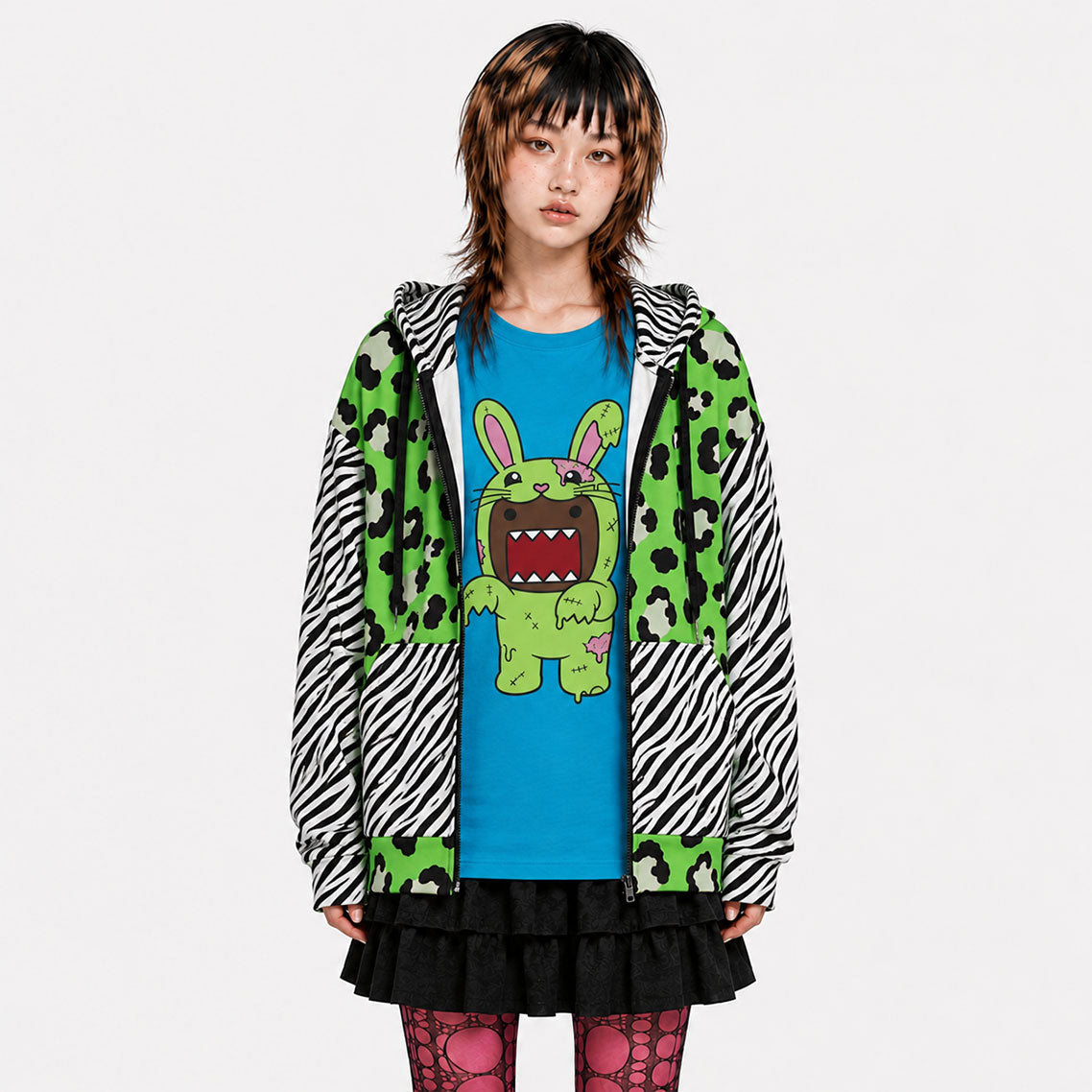 Emo Scene Leopard Zebra Zip Hoodie