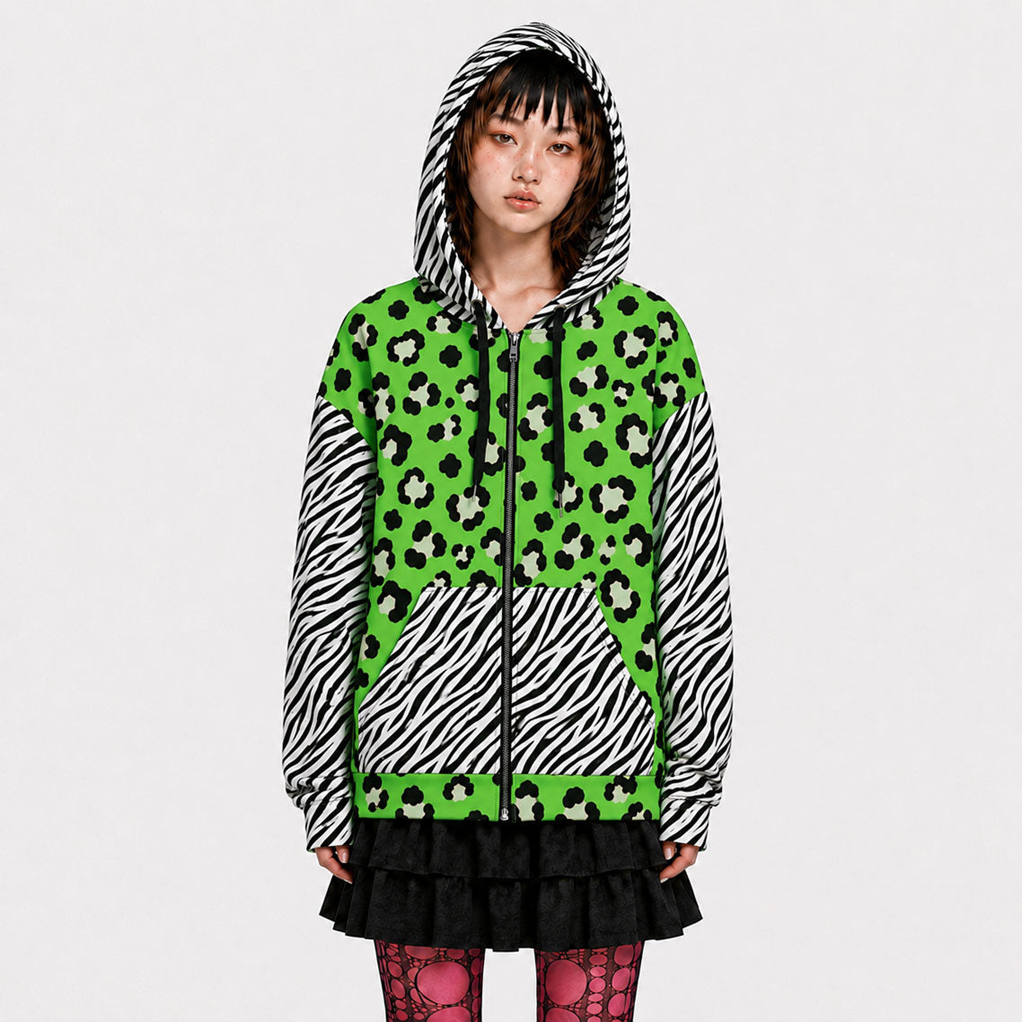 Emo Scene Leopard Zebra Zip Hoodie