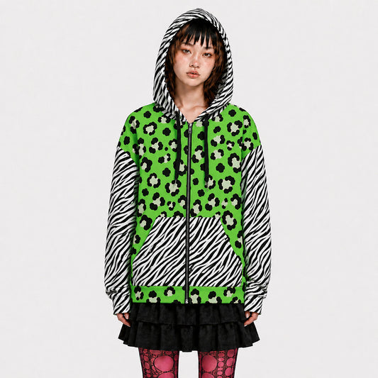 Emo Scene Leopard Zebra Zip Hoodie