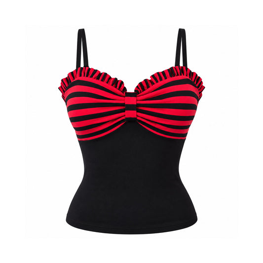 Y2K Scene Queen Red & Black Striped Bow Cami Top