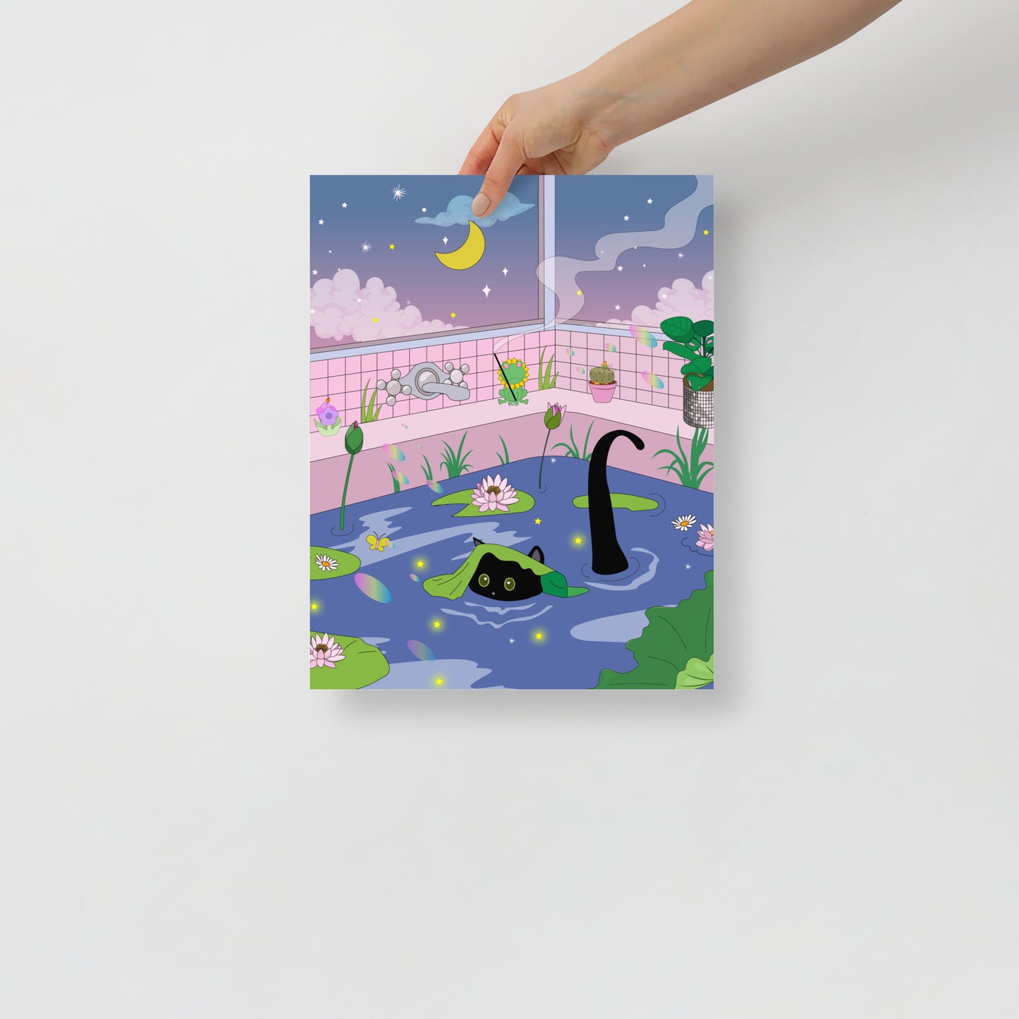 Kawaii Neko night bath Poster