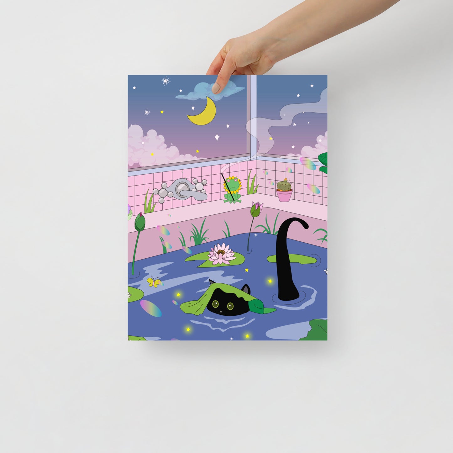 Kawaii Neko night bath Poster